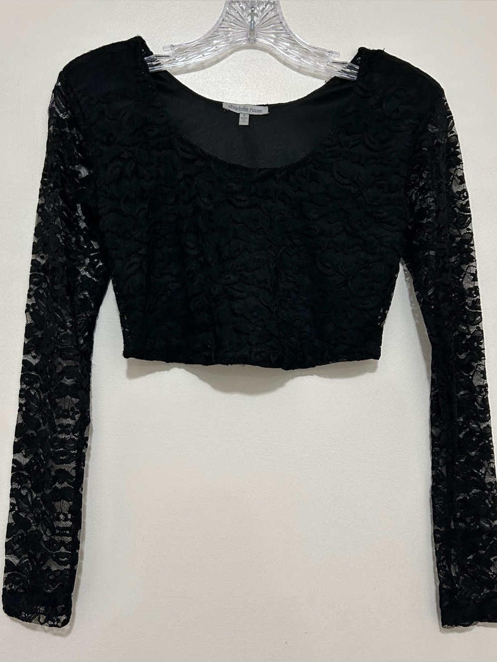 Black Lace Long Sleeve Cropped Blouse Scoop Neck Whimsygoth S Dark Coquette